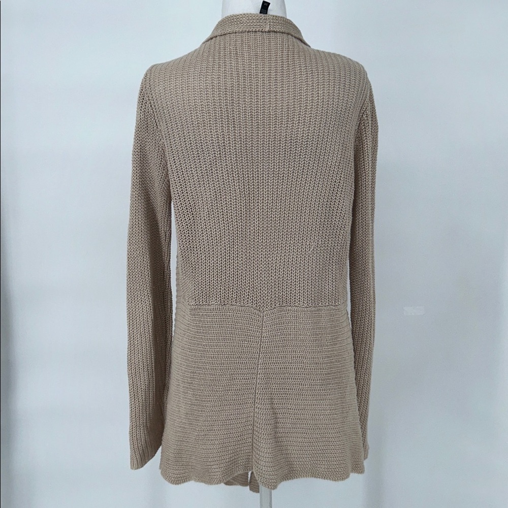 Eileen Fisher Sweater S/P Oatmeal Brown 100% Wool Waterfall Cardigan Open - Picture 6 of 10